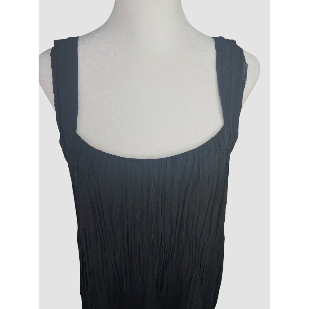 Eileen Fisher Black Lightweight Crinkle Chiffon Sleeveless Silk Dress XS - Picture 9 of 14